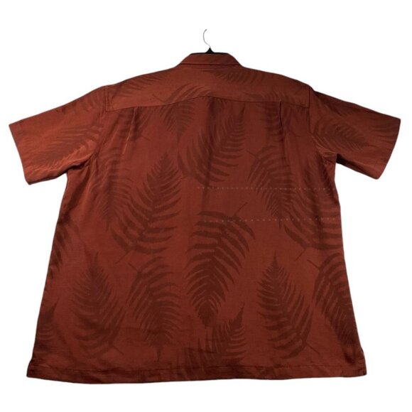 Van Heusen Button Down Shirt Mens Size XL Burgundy Leaves Patern Short Sleeve - Picture 2 of 7